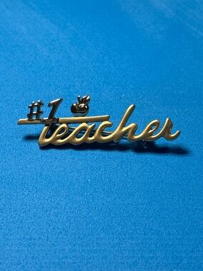 #1 Teacher Gold Script Pin